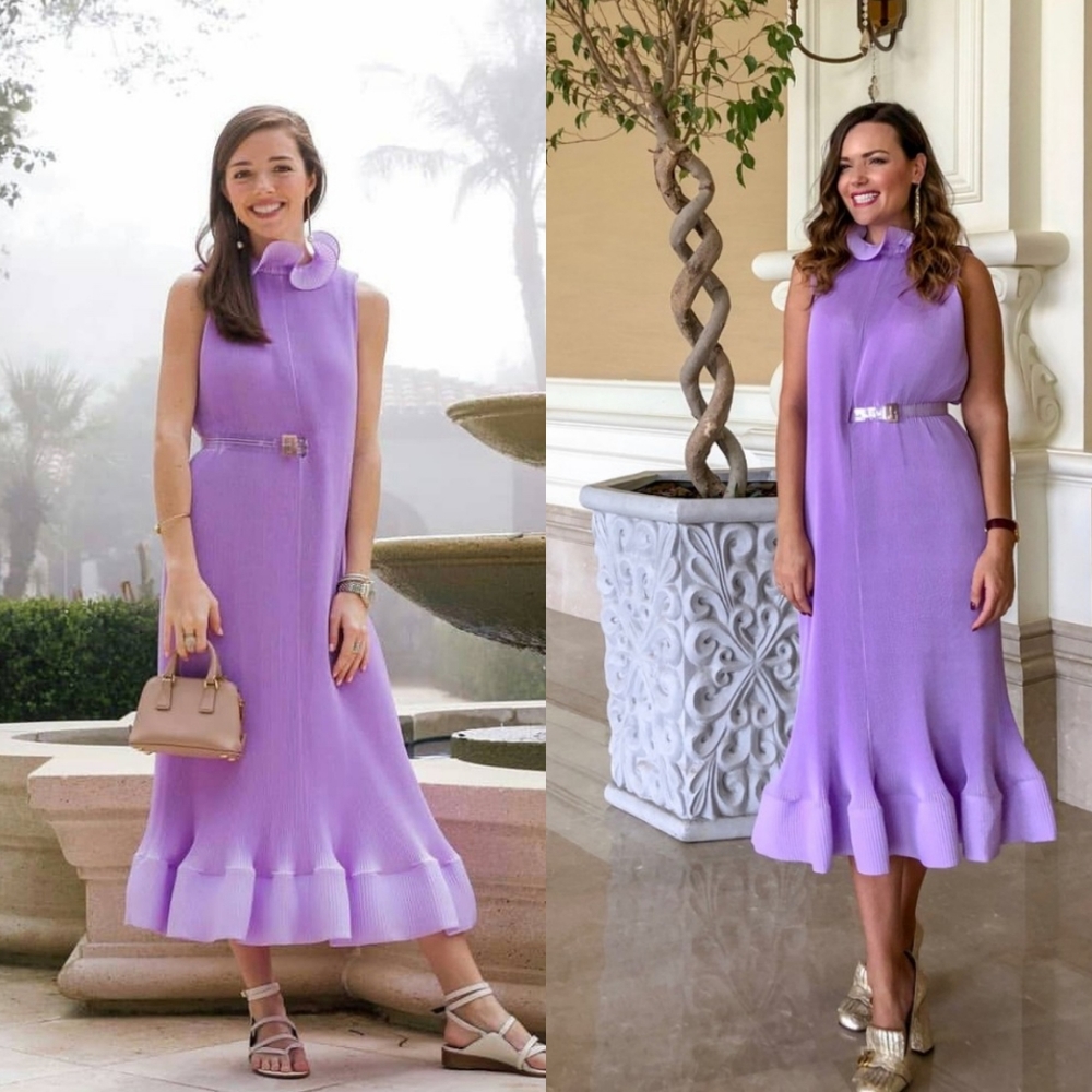 TIBI Pleated Sleeveless Dress with removable belt